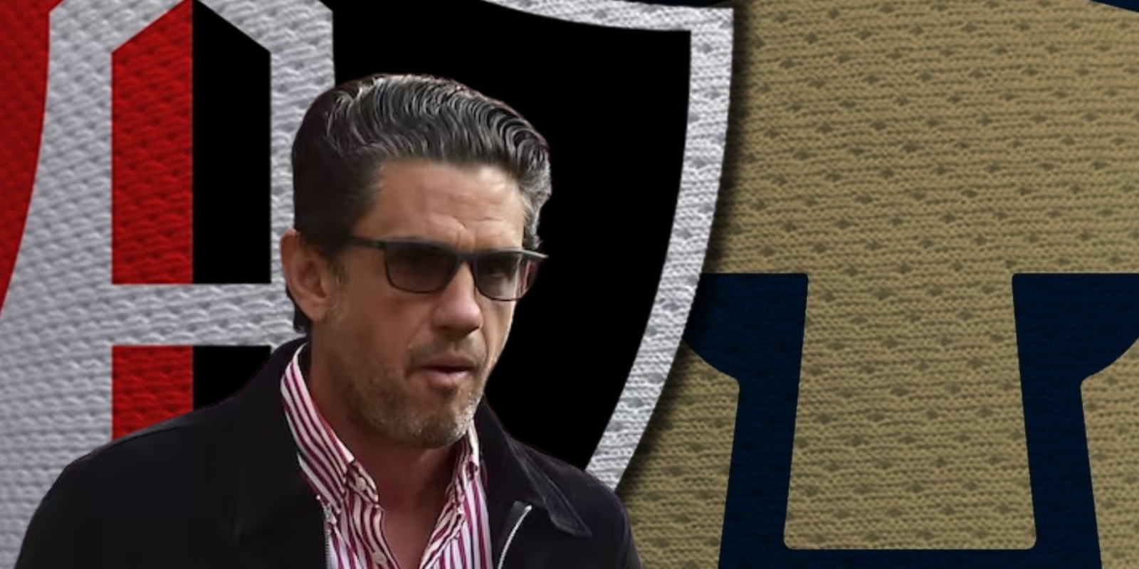 Alejandro Irarragorri junto a escudos de Atlas y Pumas / FOTO DIARIO AS