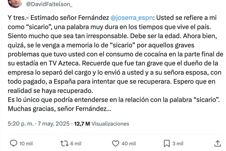 La dura acusación de Faitelson contra José Ramón Fernández