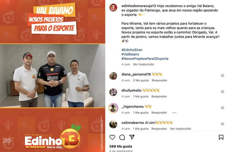 Val Baiano junto al alcalde Edinho
