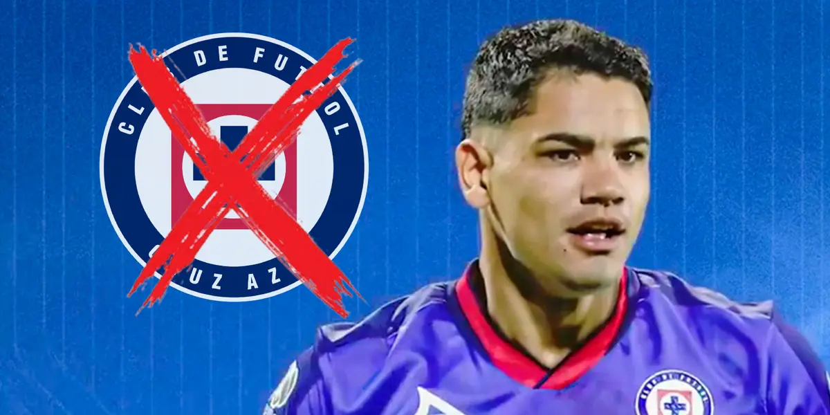 Gabriel Fernández junto al escudo de Cruz Azul / FOTO FACEBOOK
