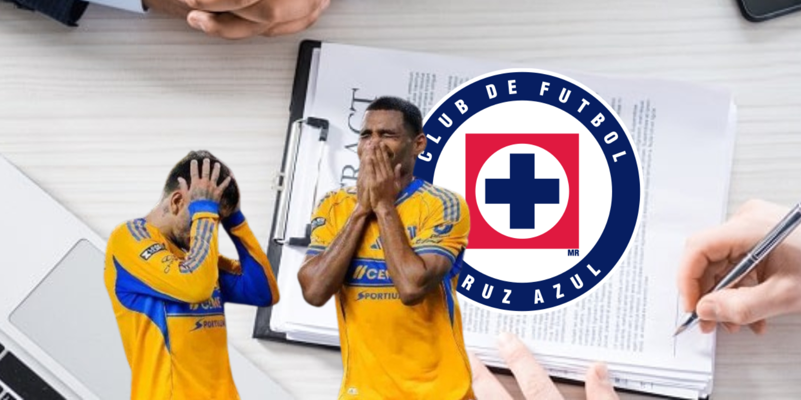 Jugadores de Tigres junto al escudo de Cruz Azul / FOTO SOMOS ALTIPLANO