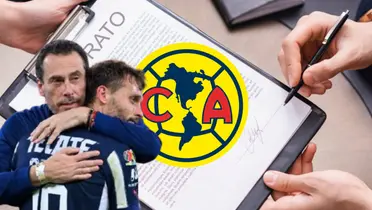 Manuel Filizola y Sergio Canales junto al escudo del América / FOTO MEDIOTIEMPO