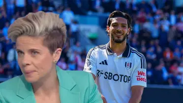 Periodista inglesa junto a Raúl Jiménez / FOTO SKY SPORTS PREMIER LEAGUE