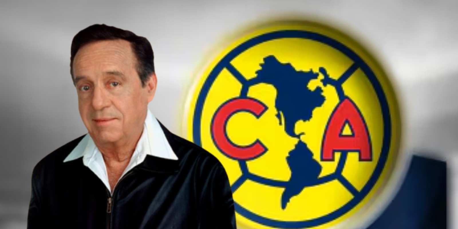 Roberto Gómez Bolaños junto al escudo del América / FOTO REVISTA FAMA